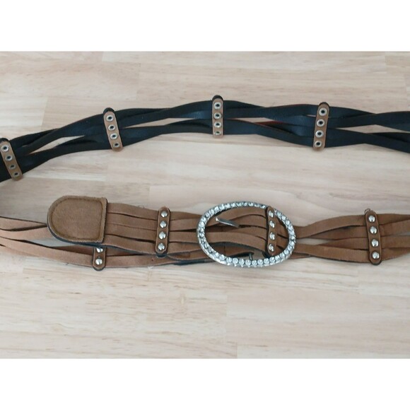 Women's Braided Belt with Rhinestones Size 9 Faux Leather Look with Flaws Size 9 - Picture 4 of 12